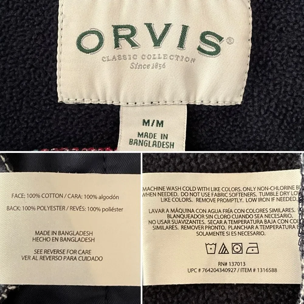 Orvis Lined Flannel Check Plaid Jacket Red Black M